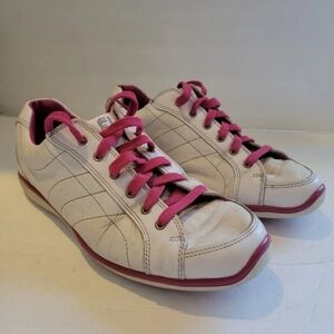 Footjoy Womens LoPro White Pink Leather Athletic Spikeless Golf Shoes Size 9 M